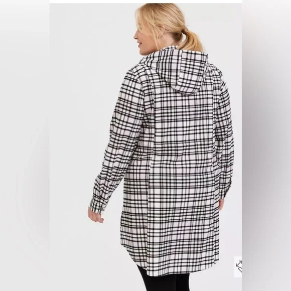 Torrid Pink Plaid Flannel Hooded Jacket | Size 0 (L-XL) - Picture 4 of 9